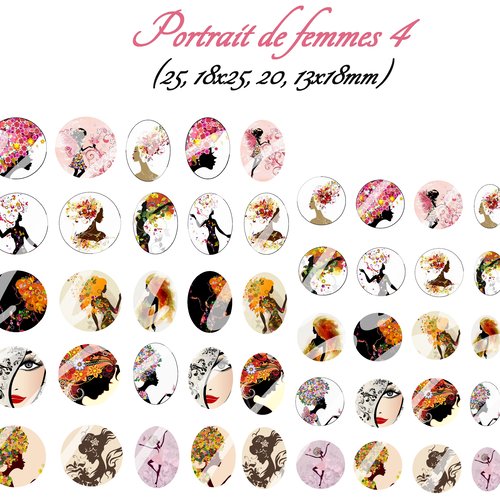 Téléchargement immédiat: images digitales pour cabochons à imprimer femme