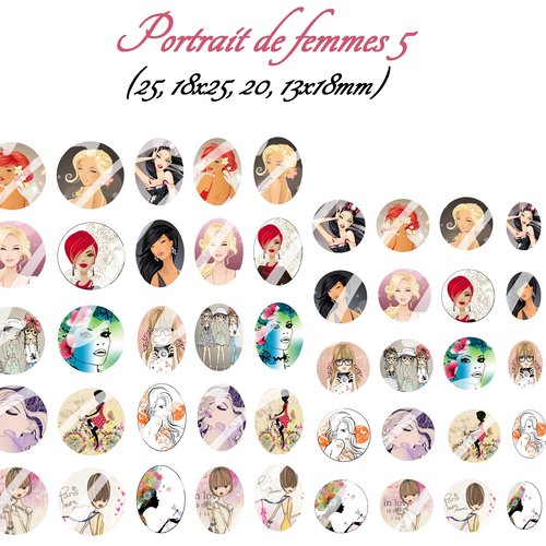 Téléchargement immédiat: images digitales pour cabochons à imprimer femme