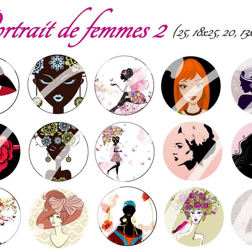Téléchargement immédiat: images digitales pour cabochons à imprimer femme