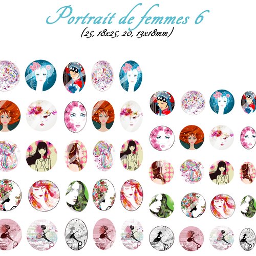 Téléchargement immédiat: images digitales pour cabochons à imprimer femme