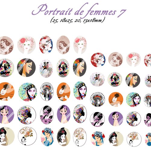 Téléchargement immédiat: images digitales pour cabochons à imprimer femme
