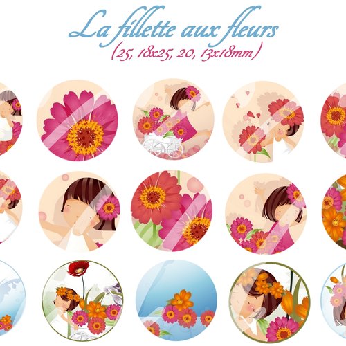 Téléchargement immédiat: images digitales pour cabochons à imprimer fillette enfant