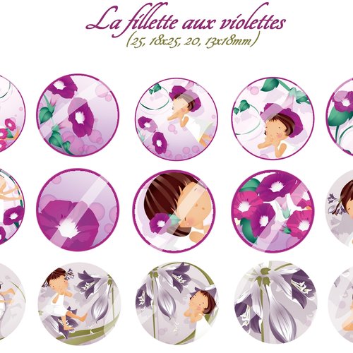 Téléchargement immédiat: images digitales pour cabochons à imprimer fillette enfant