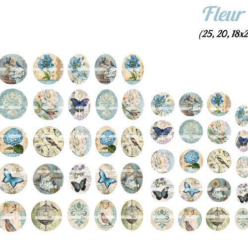 Téléchargement immédiat: images digitales pour cabochons à imprimer fleur bleue shabby