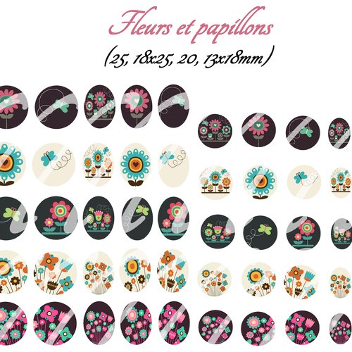 Téléchargement immédiat: images digitales pour cabochons à imprimer fleur et papillon