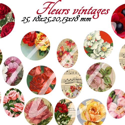 Téléchargement immédiat: images digitales pour cabochons à imprimer fleur vintage
