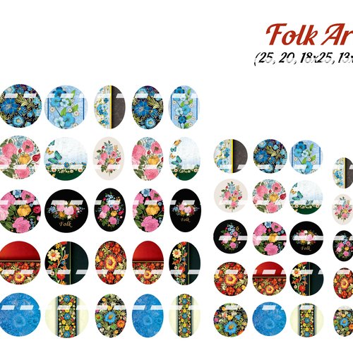 Téléchargement immédiat: images digitales pour cabochons à imprimer folk art