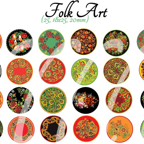 Téléchargement immédiat: images digitales pour cabochons à imprimer folk art