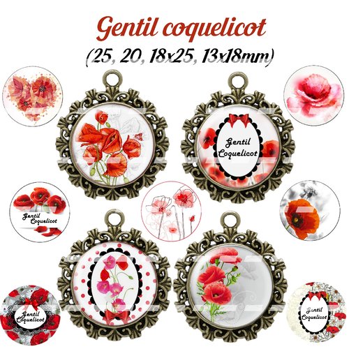 Téléchargement immédiat: images digitales pour cabochons à imprimer coquelicot