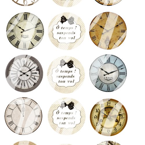 Téléchargement immédiat: images digitales pour cabochons à imprimer horloge