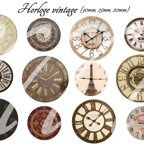 Téléchargement immédiat: images digitales pour cabochons à imprimer horloge