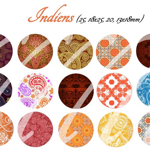 Téléchargement immédiat: images digitales pour cabochons à imprimer couleur indiennes