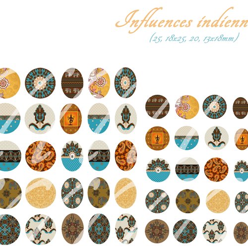 Téléchargement immédiat: images digitales pour cabochons à imprimer influences indiennes