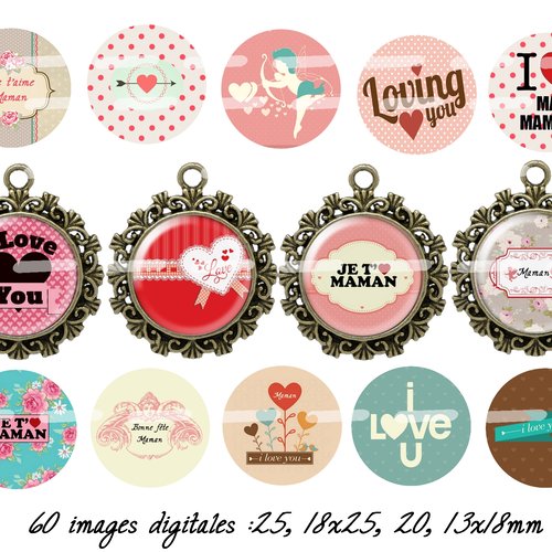Téléchargement immédiat: images digitales pour cabochons à imprimer maman