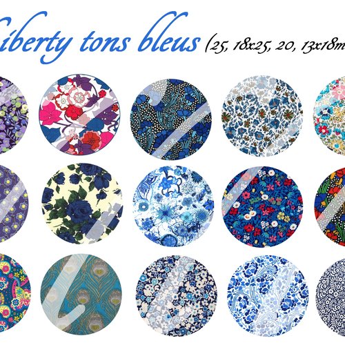 Téléchargement immédiat: images digitales pour cabochons à imprimer liberty ton bleu
