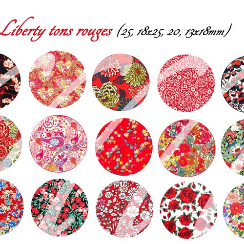 Téléchargement immédiat: images digitales pour cabochons à imprimer liberty ton rouge