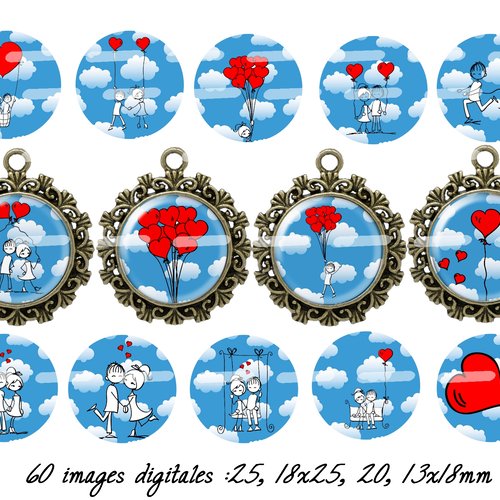 Téléchargement immédiat: images digitales pour cabochons à imprimer love amour