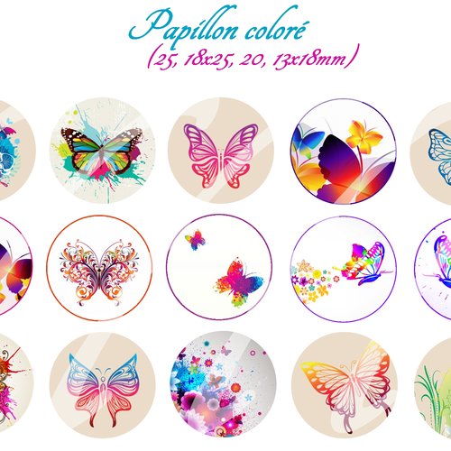 Téléchargement immédiat: images digitales pour cabochons à imprimer papillon coloré
