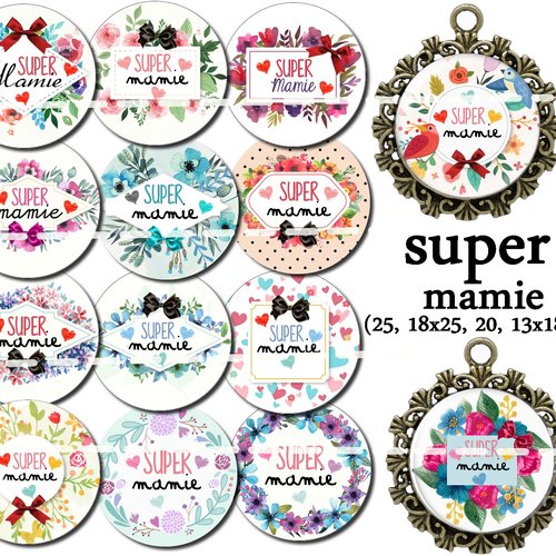 Téléchargement immédiat: images digitales pour cabochons à imprimer mamie