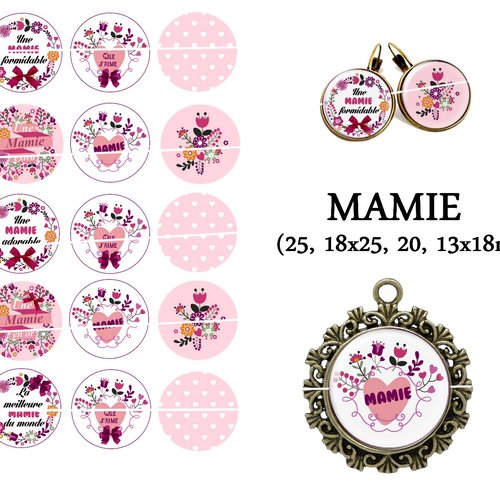 Téléchargement immédiat: images digitales pour cabochons à imprimer mamie b1