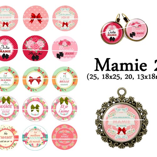 Téléchargement immédiat: images digitales pour cabochons à imprimer mamie b2