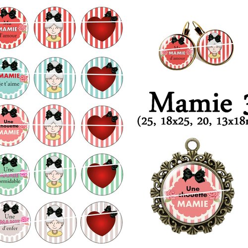 Téléchargement immédiat: images digitales pour cabochons à imprimer mamie b3