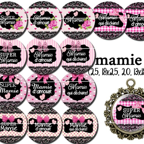 Téléchargement immédiat: images digitales pour cabochons à imprimer mamie b4