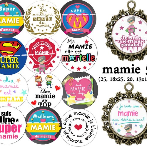 Téléchargement immédiat: images digitales pour cabochons à imprimer mamie b5
