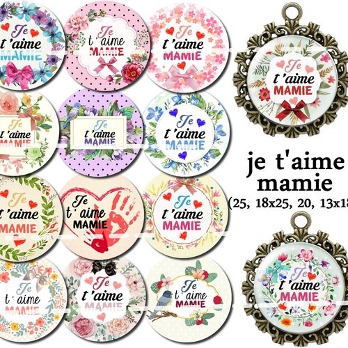 Téléchargement immédiat: images digitales pour cabochons à imprimer mamie b51