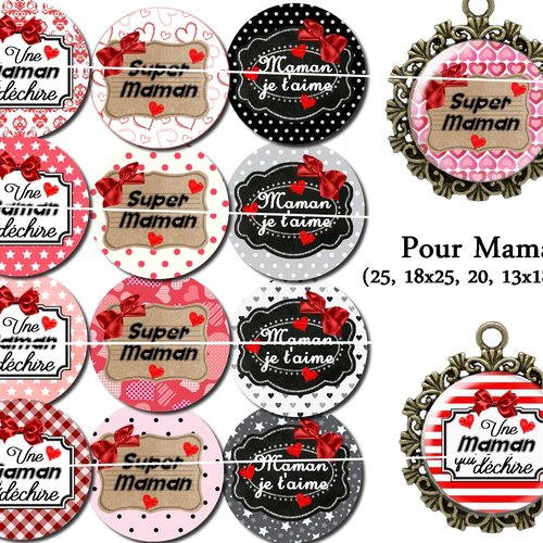 Téléchargement immédiat: images digitales pour cabochons à imprimer maman