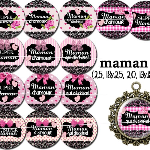 Téléchargement immédiat: images digitales pour cabochons à imprimer maman 4