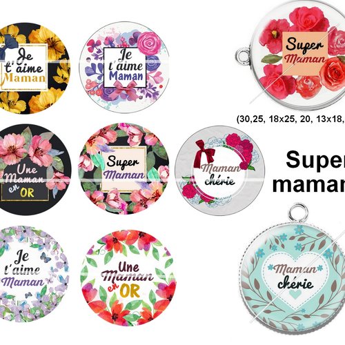Téléchargement immédiat: images digitales pour cabochons à imprimer maman 6