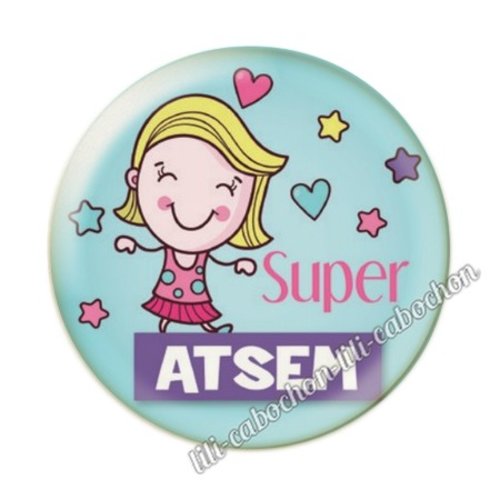 Atsem kj122 au choix cabochon résine ou en verre avec ou sans support, miroir, magnet, porte clé