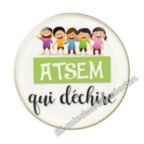 Atsem kj123 au choix cabochon résine ou en verre avec ou sans support, miroir, magnet, porte clé