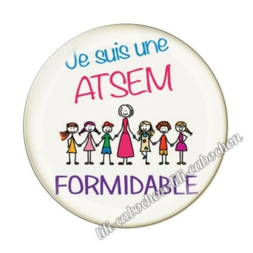 Atsem kj127 au choix cabochon résine ou en verre avec ou sans support, miroir, magnet, porte clé