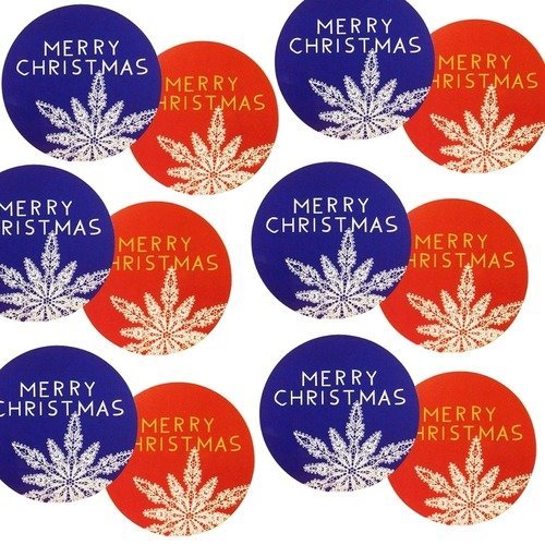 32 stickers autocollants de noël flocons de neige 4,5 cm - merry christmas 