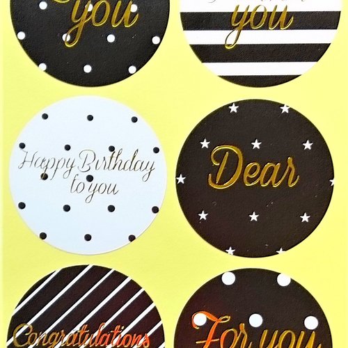 30 étiquettes stickers labels ronds love you, congratulations, happy birthday, for you 