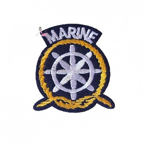 Ecusson barre à roue, inscription marine, patch thermocollant, mer, océan, 6 cm