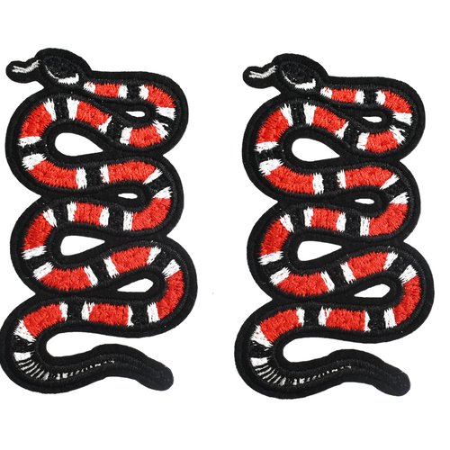 2 patchs serpents rouges brodés, écussons pour customisation de vêtements et accessoires, 8,5 cm