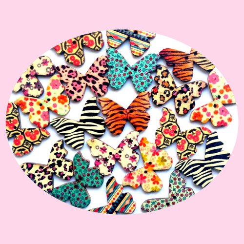 15 boutons papillons en bois, projets couture, papillons scrapbooking, 3 cm