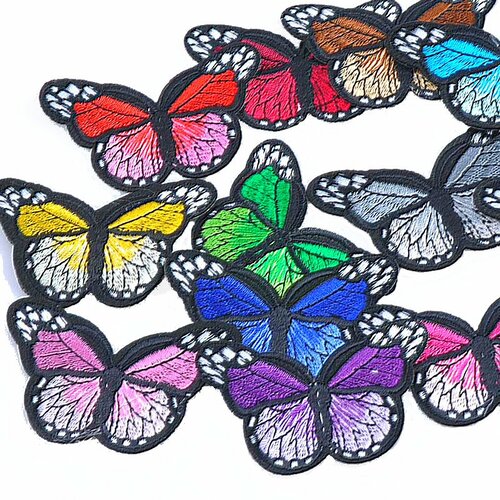 Set 6 écussons papillons, patchs papillons 6 couleurs 7 cm, customisation de vêtements et accessoires