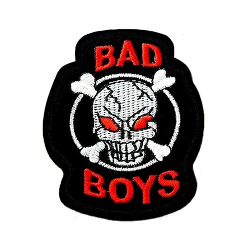 Patch brodé bad boys, écusson thermocollant tête de mort, 7,3 cm, patch skull, customisation vêtement