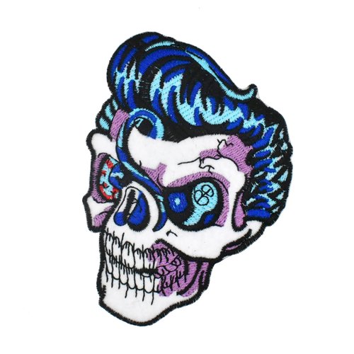 Patch sugar skull, patch rockabilly, patch tête de mort, applique skull, customisation de vêtements, 10 cm