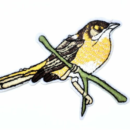 Patch oiseau sur sa branche, applique oiseau, écusson brodé thermocollant, customisation de vêtements