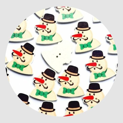 15 boutons bonhommes de neige, boutons noël, bonhommes de neige, 2 trous, 3,5 cm