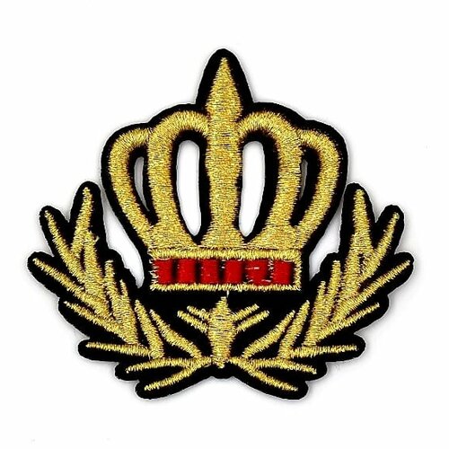 Patch couronne dorée blason thermocollant, couronne avec feuilles de lauriers pour customisation de vêtements