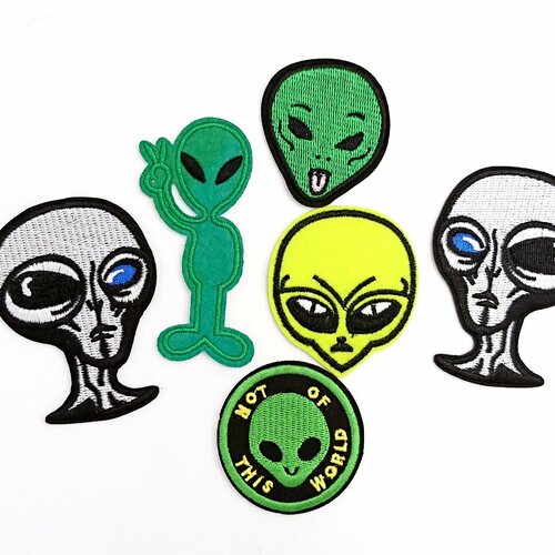 Pack de 6 patchs aliens,écussons brodés thermocolllants pour customisation