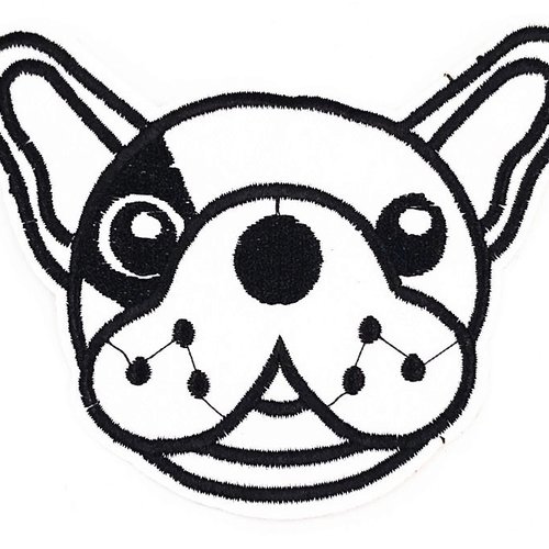Patch brodé chien bouledogue, patch thermocollant, 11,3 cm, customisation