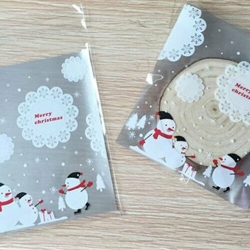 50 sachets merry christmas, sachets noël, pochette cadeau pour petits présents cookies, 10 cm