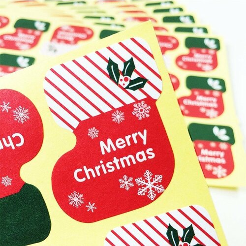 54 étiquettes merry christmas, chaussettes de noël, flocons de neige, stickers labels